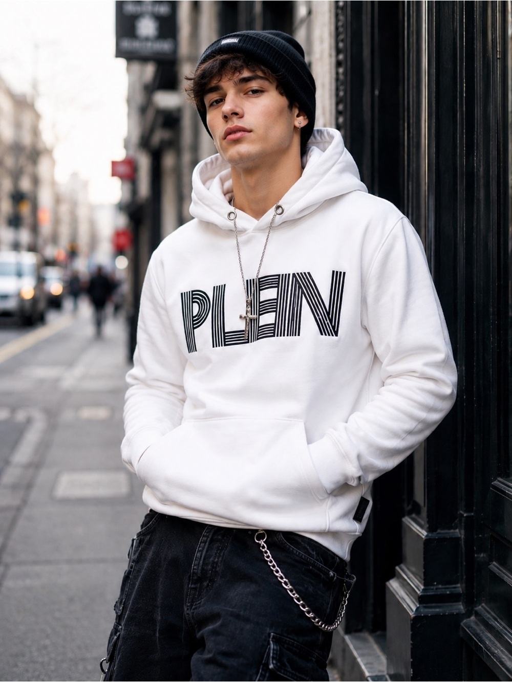 Philipp Plein Raised Logo Hoodie White Cotton Men’s L Luxury Streetwear